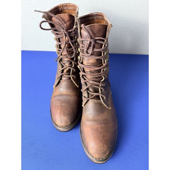 Vintage Bronw Leather Logging Boots Vibram Sole Packer Style Size 10D 1970s main image 7